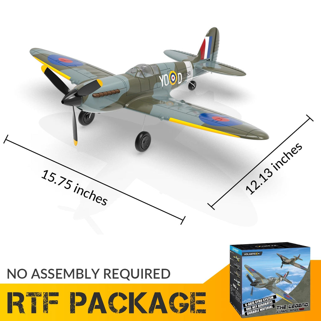 Volantex New Spitfire RC Plane EPP 400mm Wingspan RC Fighter One Key Aerobatic 2.4G 4CH RTF Warbird Plane Model to assemble