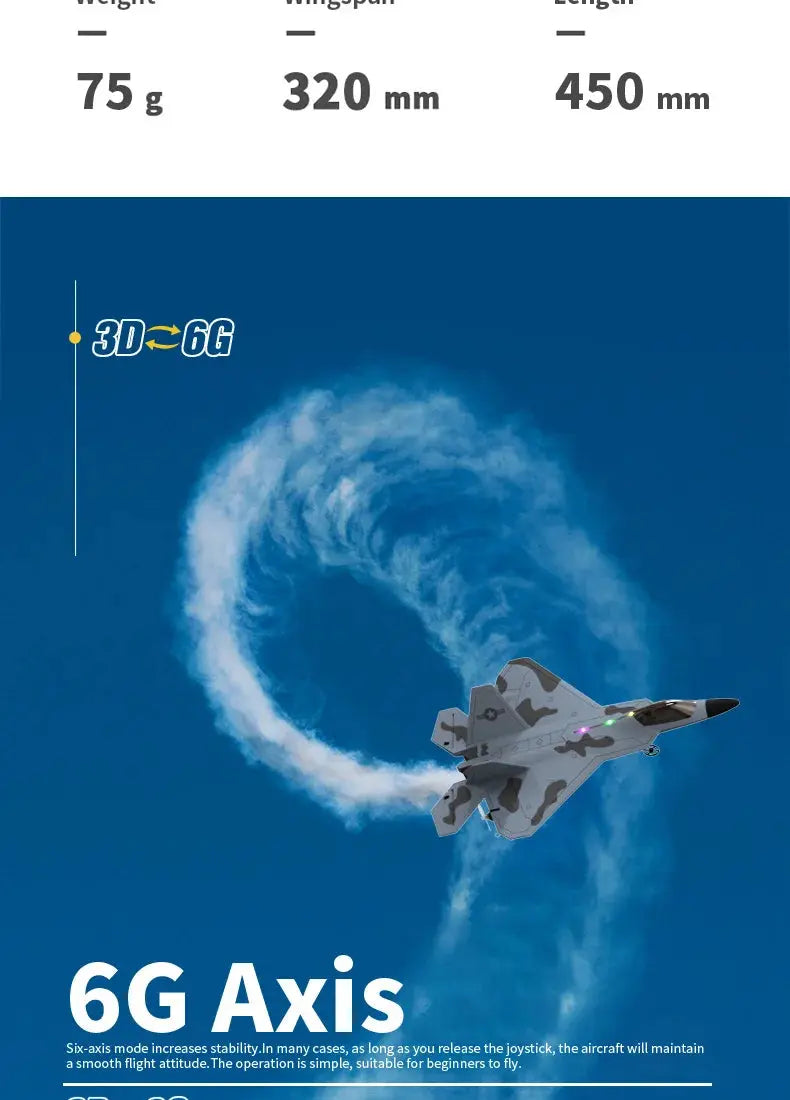 F22S Raptor RC Airplane – 4CH 2.4GHz Remote Control Fighter Jet with 3D/6G Gyroscope, LED Lights & Easy Flight Control Model to assemble