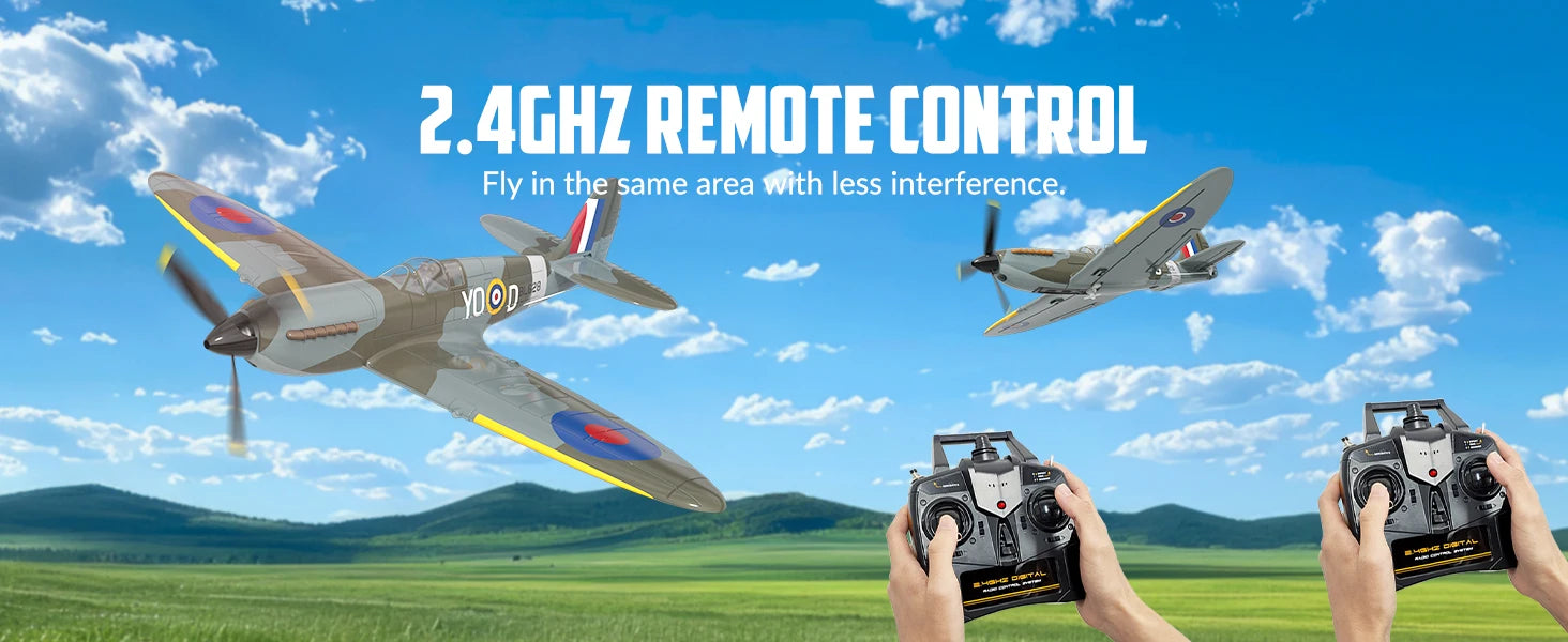 Volantex New Spitfire RC Plane EPP 400mm Wingspan RC Fighter One Key Aerobatic 2.4G 4CH RTF Warbird Plane Model to assemble