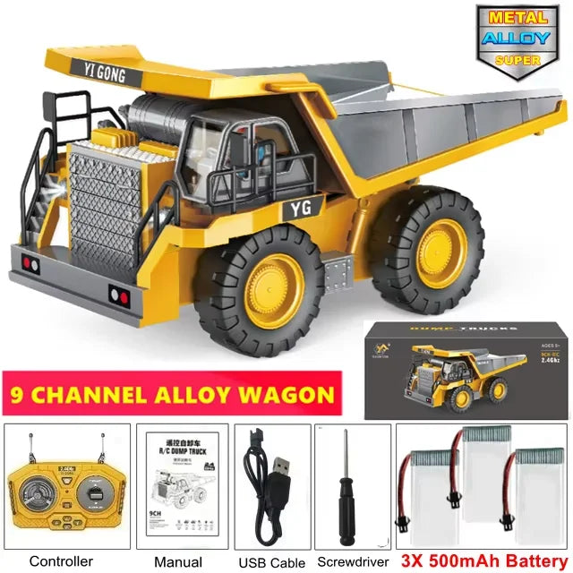4WD Remote Control Excavator Toy Radio Controlled RC Dump Truck Vehicle Crawler Bulldozer Construction Car Gifts for Kids Boys Model to assemble