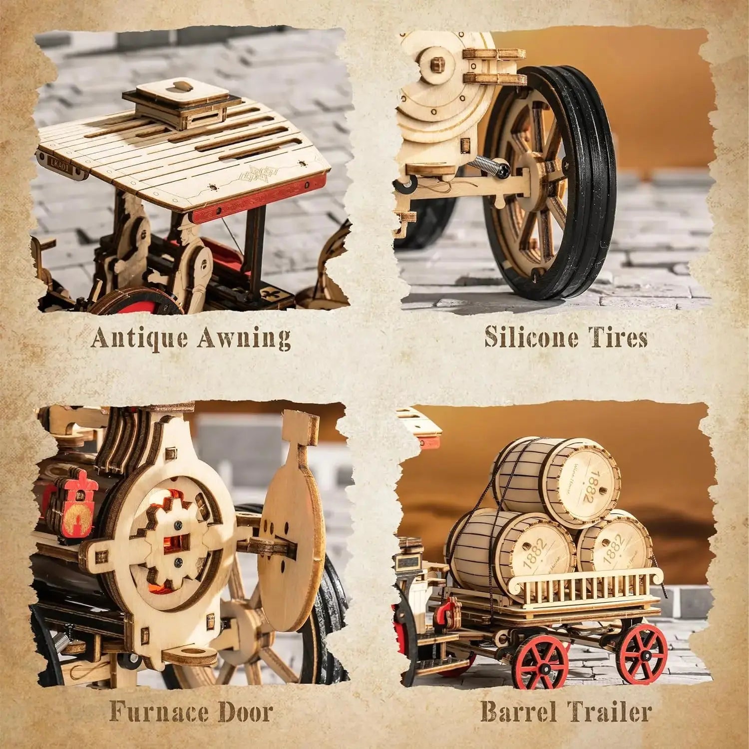 Wooden Mechanical Steam Locomotive 3D Puzzle Kit - Model to assemble