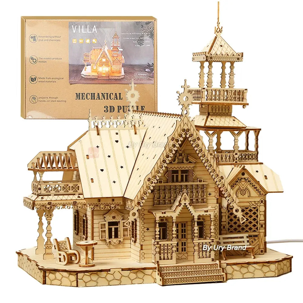 3D Wooden Puzzle Villa House Royal Castle with Light Assembly Model to assemble