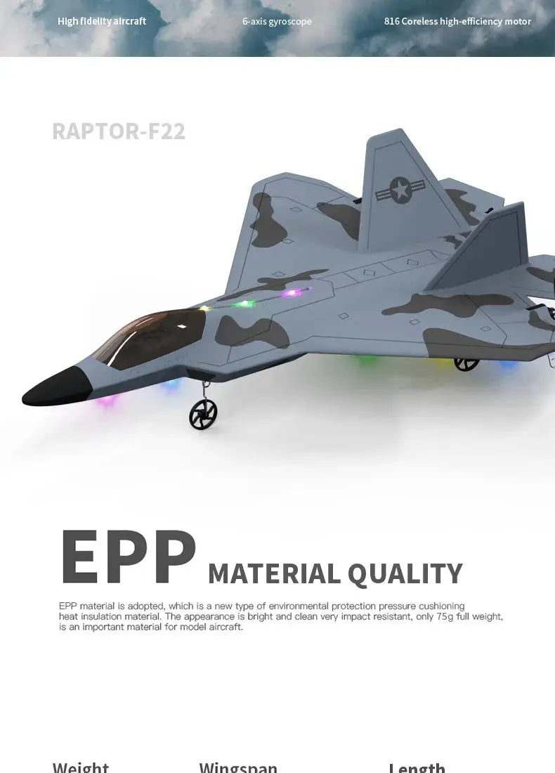 F22S Raptor RC Airplane – 4CH 2.4GHz Remote Control Fighter Jet with 3D/6G Gyroscope, LED Lights & Easy Flight Control Model to assemble