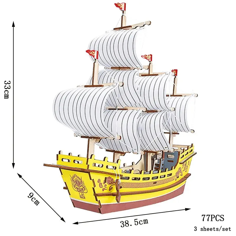 Asian Sailing Boat Ship Model Wood Jigsaw DIY Assembly Kits - Model to assemble
