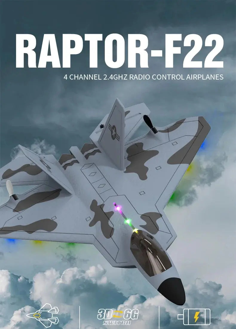 F22S Raptor RC Airplane – 4CH 2.4GHz Remote Control Fighter Jet with 3D/6G Gyroscope, LED Lights & Easy Flight Control Model to assemble