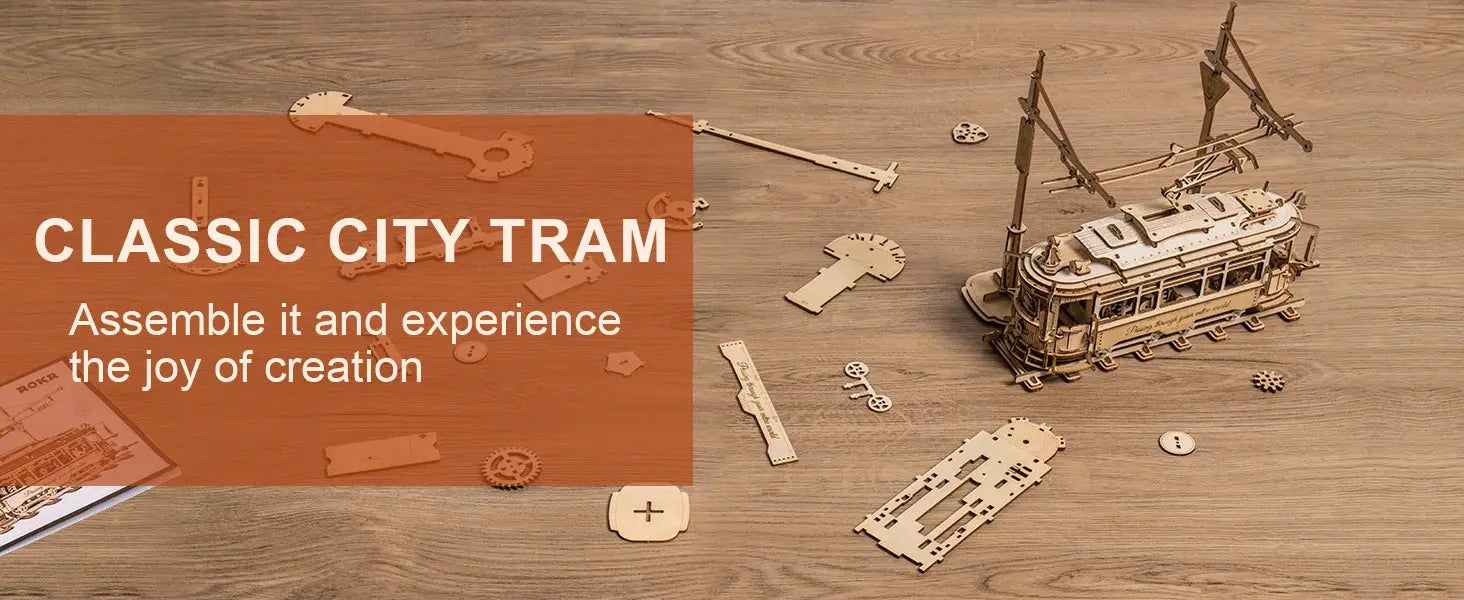Tram Train Set 3D Wooden Puzzles with Railway - Model to assemble
