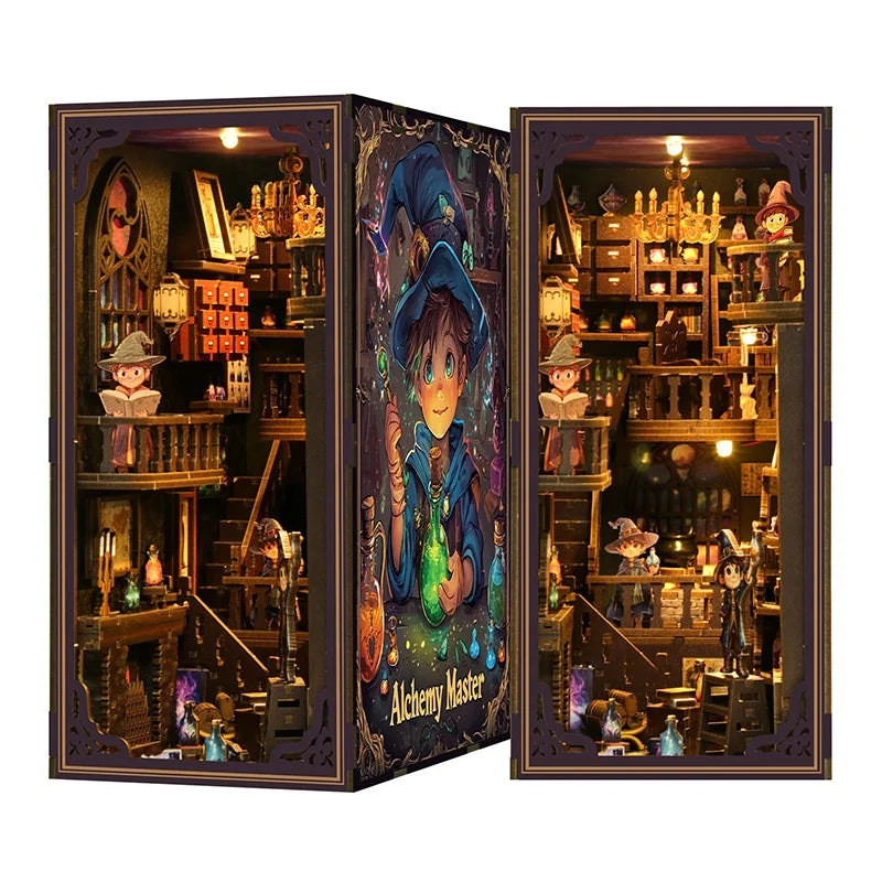 NEW DIY Book Nook Shelf Insert Kits Alchemy Master Bookshelf Wooden Miniature Model Kits Handmade Bookend Friends Birthday Gifts Model to assemble