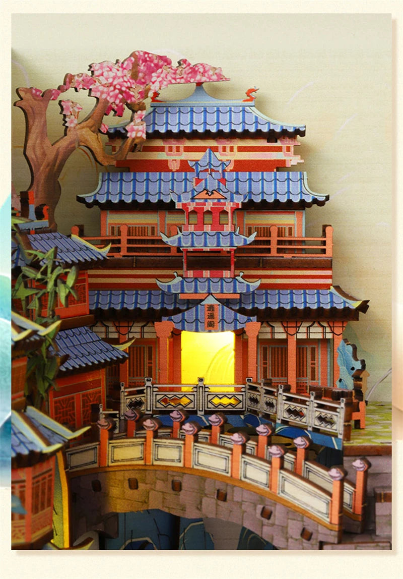 DIY Wooden Book Nook Shelf Insert Kits Miniature Model Kit Penglai Wonderland Casa Bookshelf Assembled Bookends Friends Gifts Model to assemble