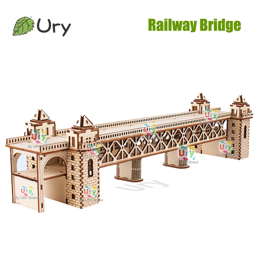 Retro Steam Train with Track Railway Bridge - Model to assemble