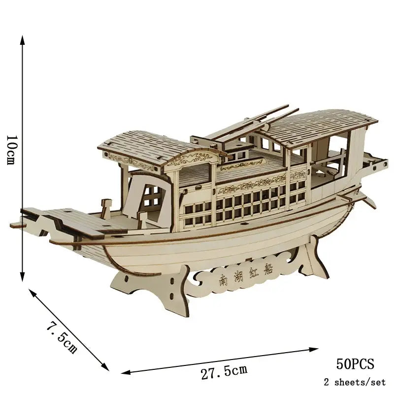 Asian Sailing Boat Ship Model Wood Jigsaw DIY Assembly Kits - Model to assemble
