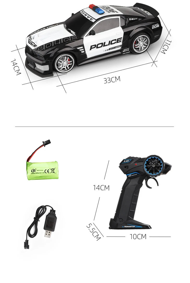 1/12 Big 2.4GHz Super Fast Police RC Car Remote Control Cars Toy with Lights Durable Chase Drift Vehicle toys for boys kid Child Model to assemble