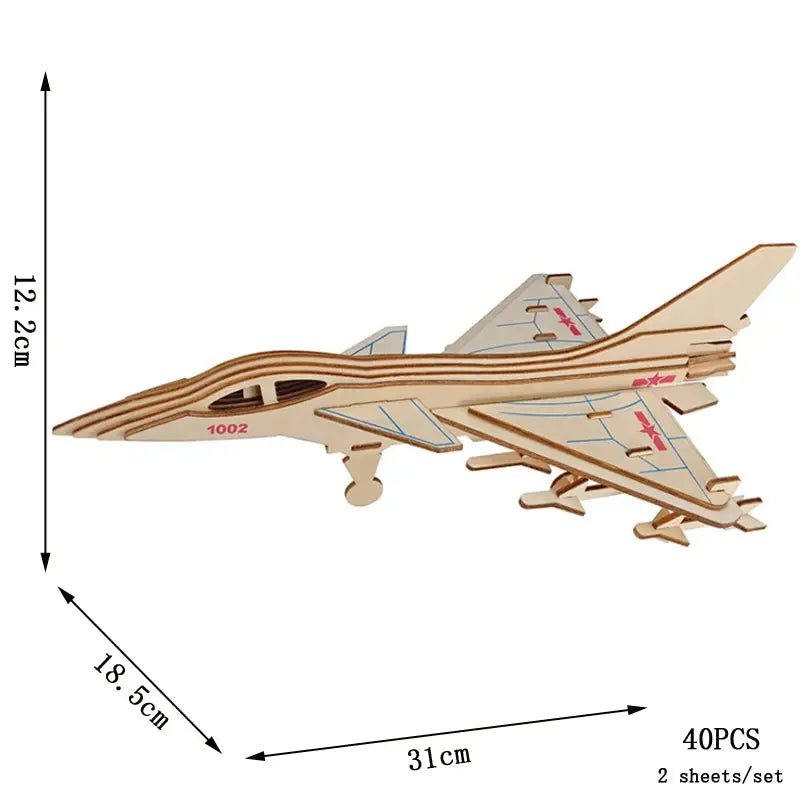 DIY Wooden 3D Fighter Jet Puzzle Model Kit – Handmade Airplane Assembly Toy for Kids - Model to assemble
