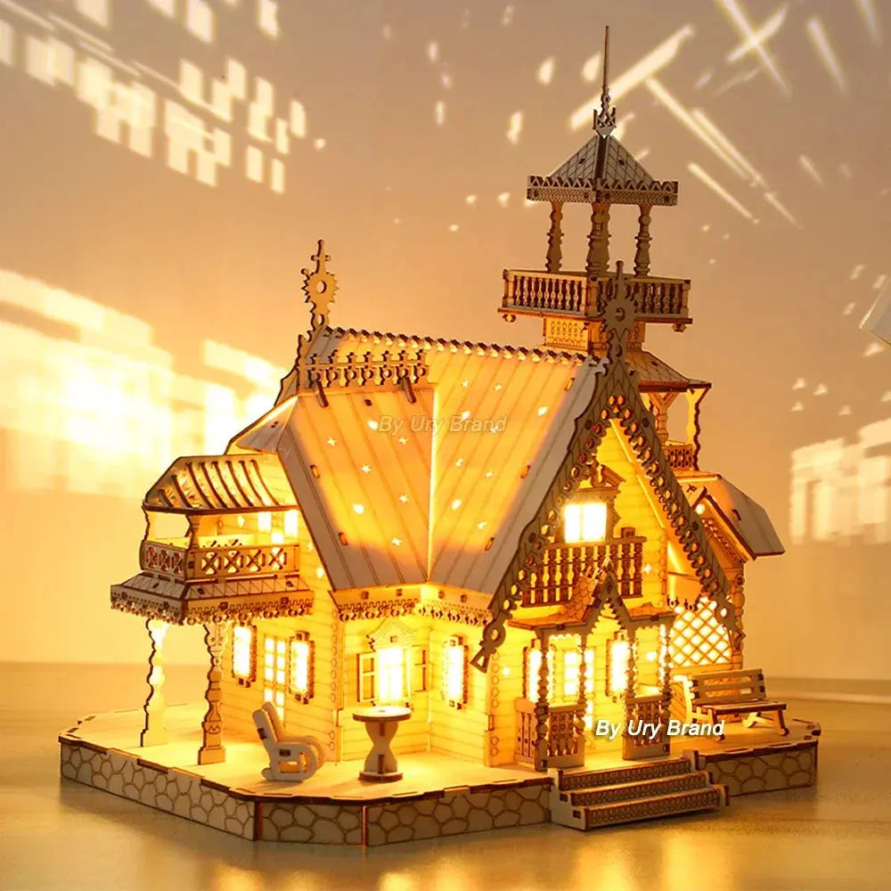 3D Wooden Puzzle Villa House Royal Castle with Light Assembly Model to assemble