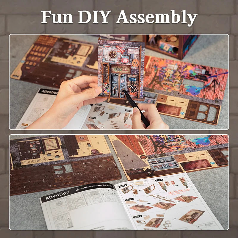 CUTEBEE DIY Dollhouse Miniature Model Book Nook Kit with Dust Cover Detective Home Decoration for Birthday Gift The Long Goodbye Model to assemble