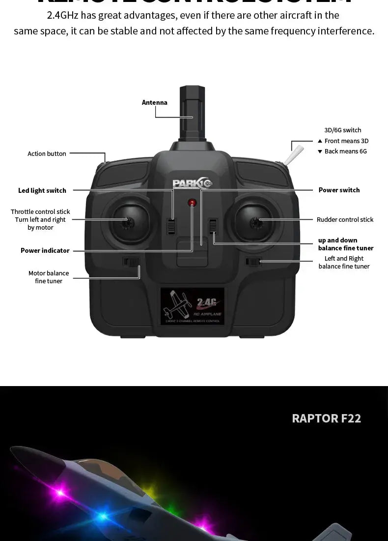 F22S Raptor RC Airplane – 4CH 2.4GHz Remote Control Fighter Jet with 3D/6G Gyroscope, LED Lights & Easy Flight Control Model to assemble