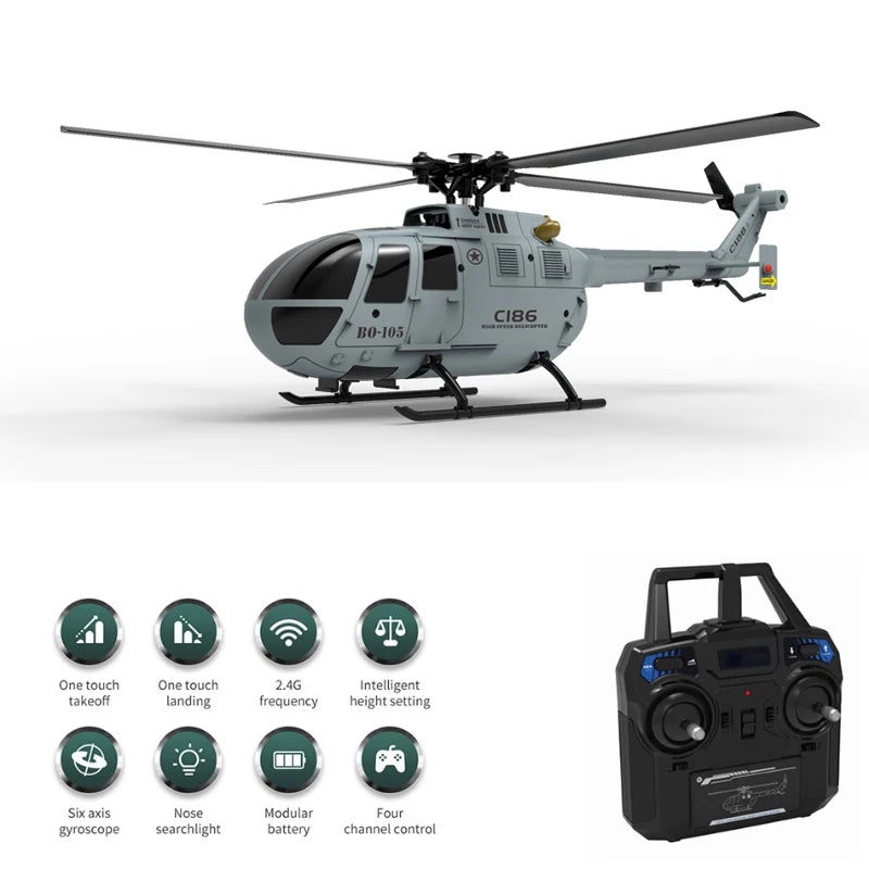 C186 PRO RC Helicopter 4CH BO105 Remote Control Airplane 6 Axis Electronic Gyroscope Aircraft Plane Toys for Children Model to assemble