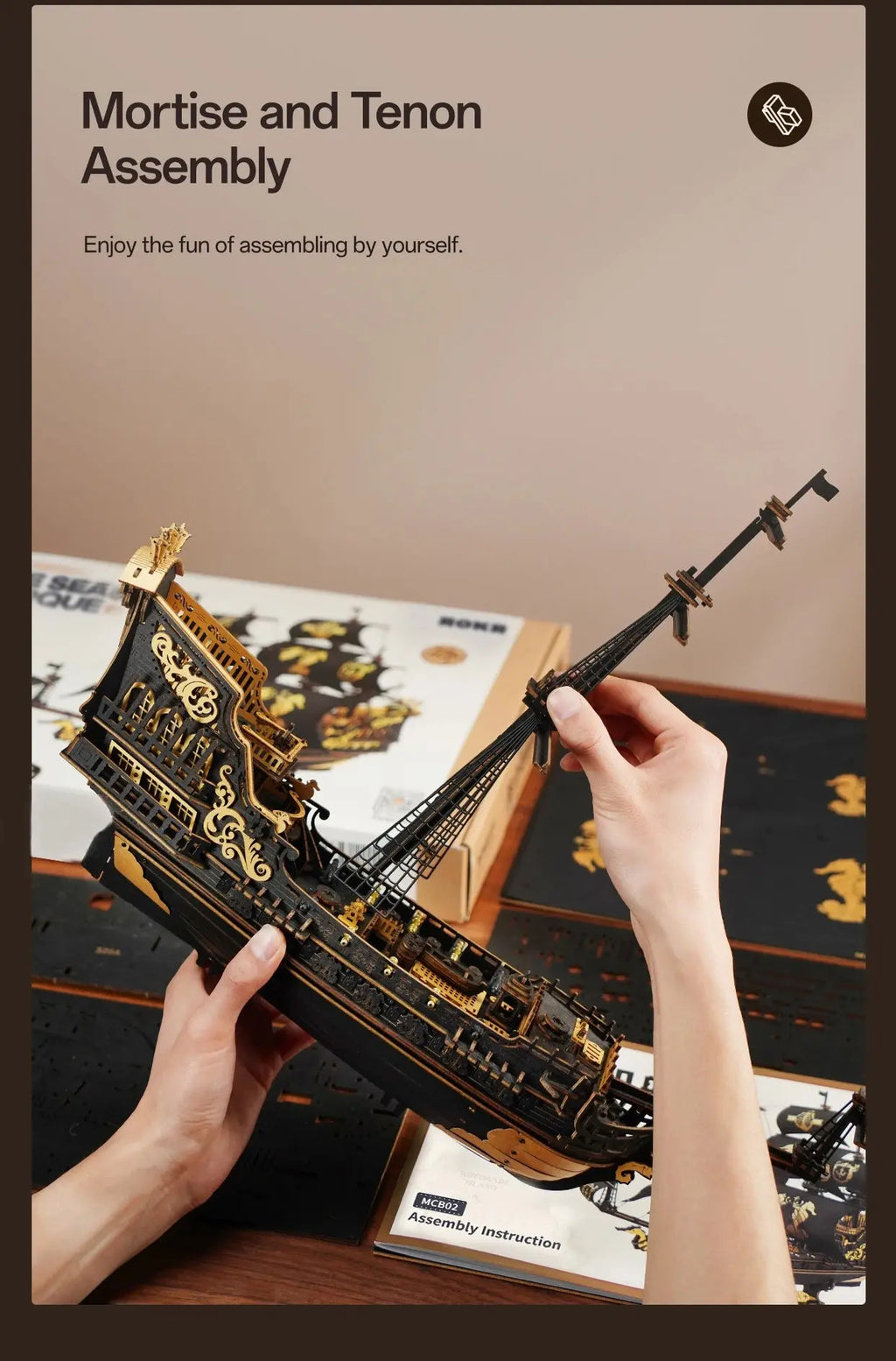 Wooden Three-Rigged Ship Model Kit - Model to assemble