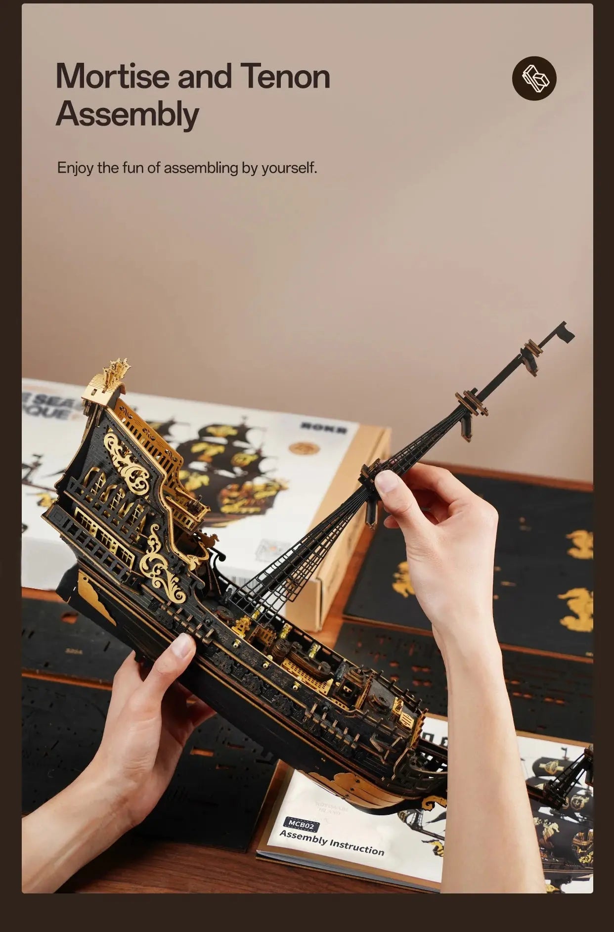 Wooden Three-Rigged Ship Model Kit - Model to assemble