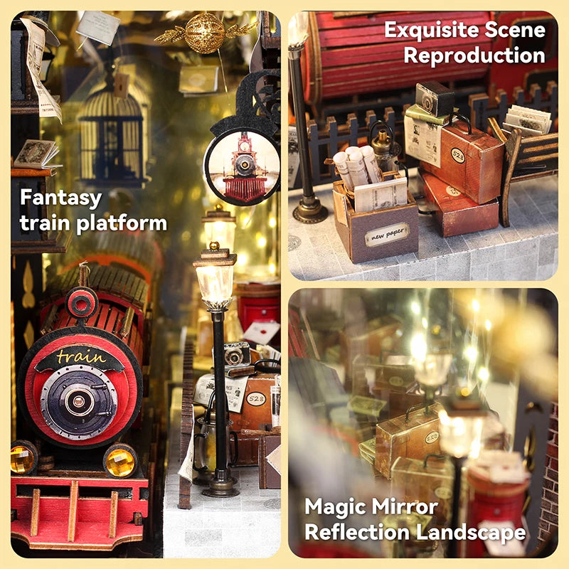 DIY 3D Puzzles Wooden Book Nook Kits Bookend Wooden Doll House Bookshelf Insert Decor Assembly Building Model Toys For Xams Gift Model to assemble