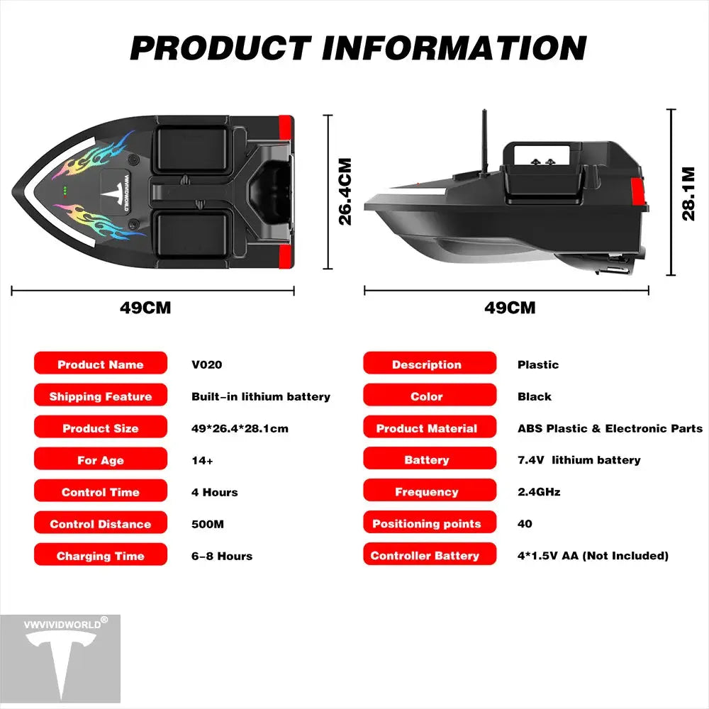 GPS Fishing Bait Boat – 2KG Capacity, 40 Waypoints & Auto Return - Model to assemble