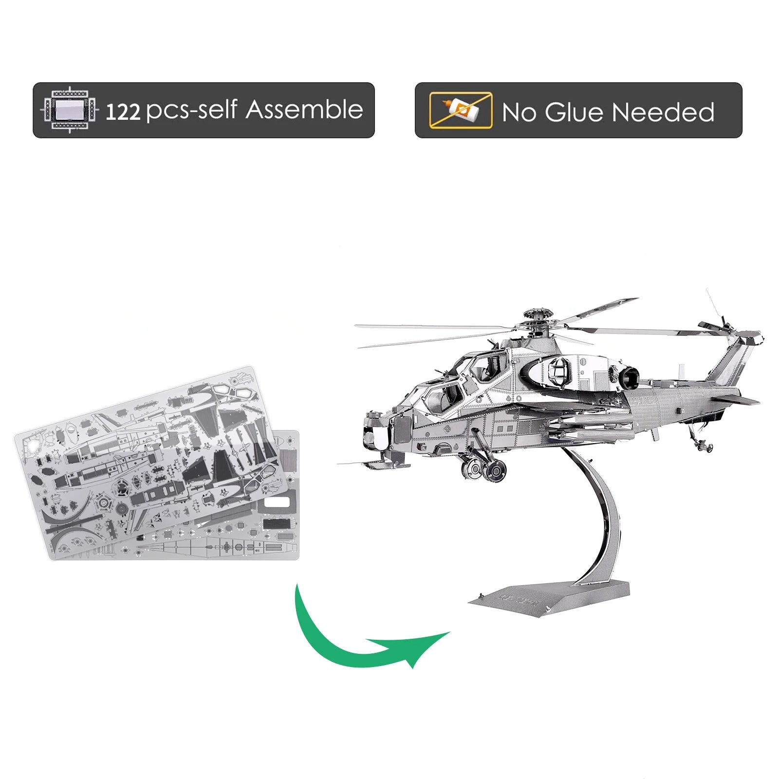 Piececool Model Building Kits WUZHI-10 Helicopter 3D Metal Puzzle Jigsaw Kids Toys DIY Set for Adult Brain Teaser Model to assemble