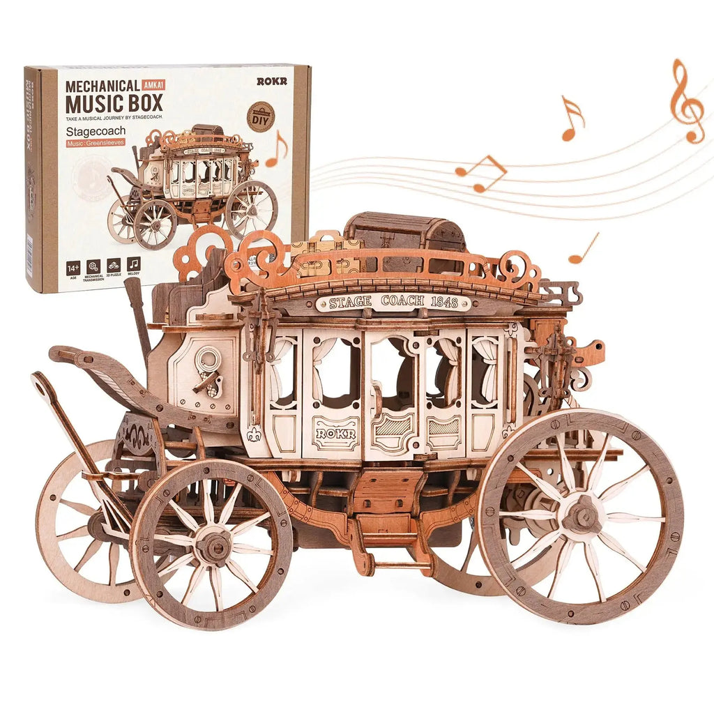 Wooden Stagecoach Music Box Model Kit - Model to assemble