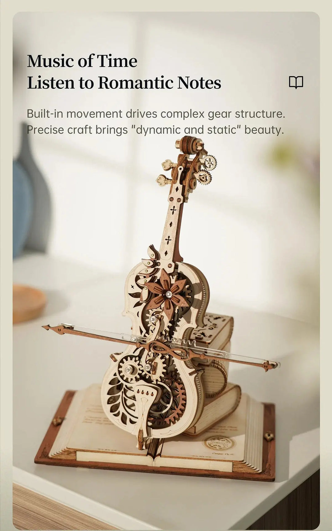 Cello Mechanical Music Box, Moveable Stem - Model to assemble