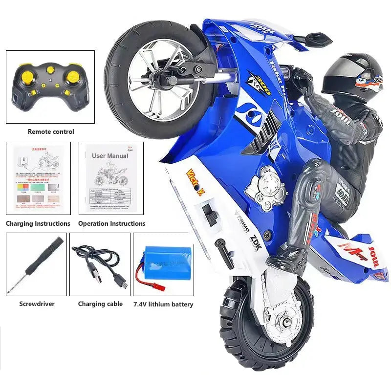 RC Self-Balancing Stunt Motorcycle – 1:6 Scale, 6-Axis Gyroscope, 360° Drift, Wheelie & LED Lights Model to assemble