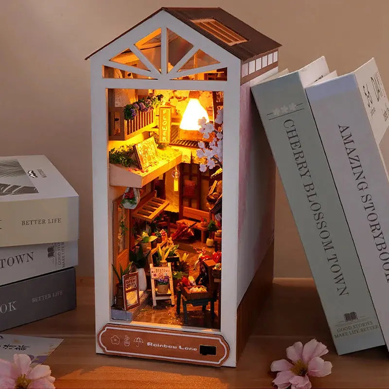 Wooden Doll House Bookshelf With Light - Model to assemble