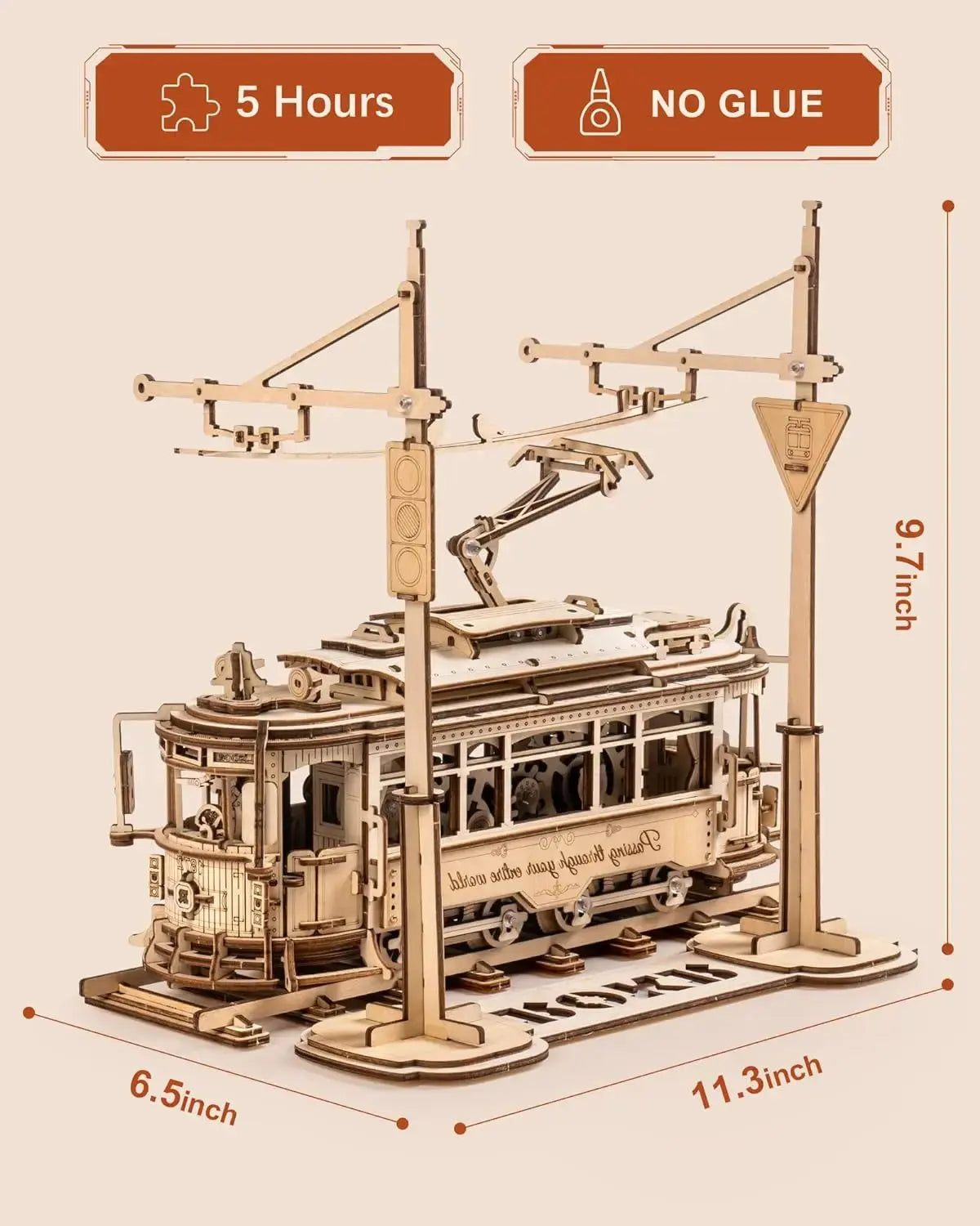 Tram Train Set 3D Wooden Puzzles with Railway - Model to assemble