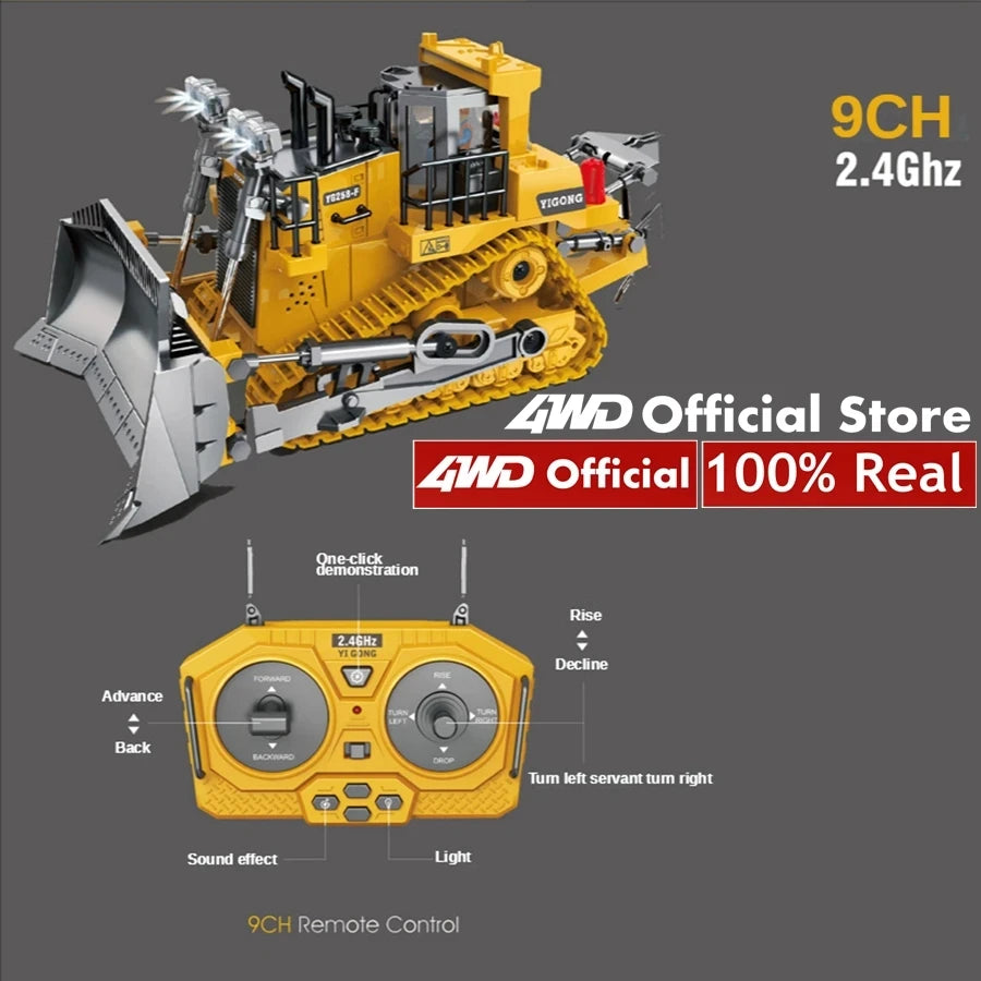 4WD Remote Control Excavator Toy Radio Controlled RC Dump Truck Vehicle Crawler Bulldozer Construction Car Gifts for Kids Boys Model to assemble