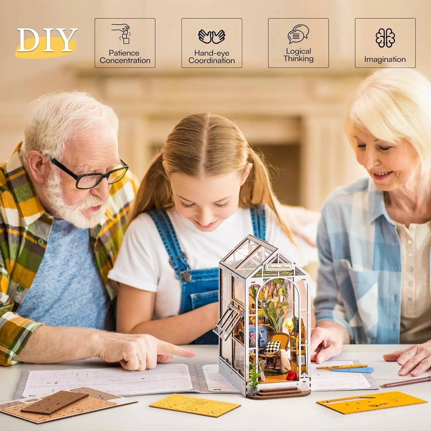Robotime Rolife DIY Book Nook Wooden Miniature Doll House for Bookshelf Insert Furniture Model to assemble