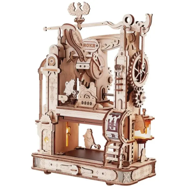 Wooden Printing Press Mechanical Gears Model Kit - Model to assemble
