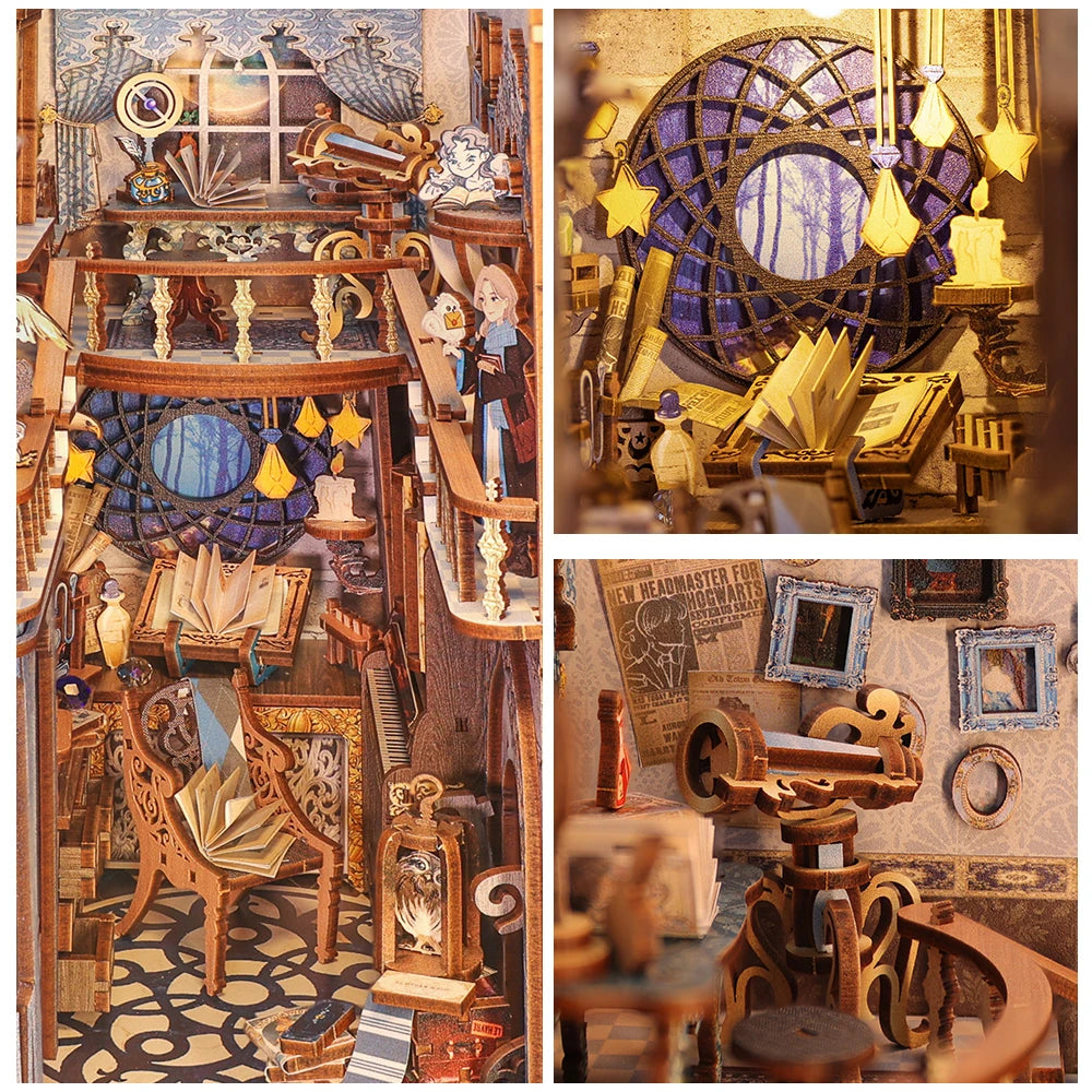Cutebee DIY Book Nook Kit 3D Wooden Dollhouse Bookshelf Insert Decor Alley Miniature House with Dustproof LED Light Booknook Model to assemble