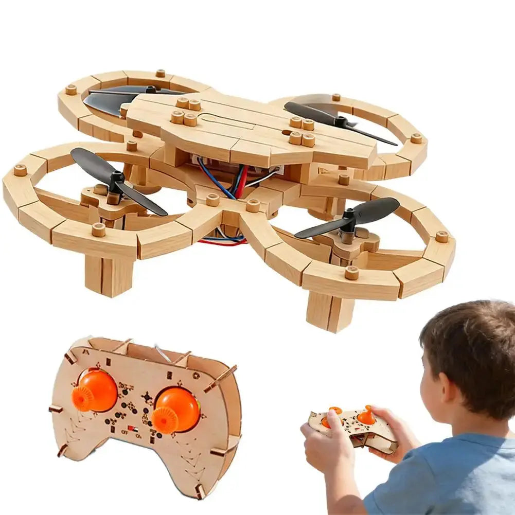 Drone Quadcopter Wooden Assembly DIY With Remote Control - Model to assemble
