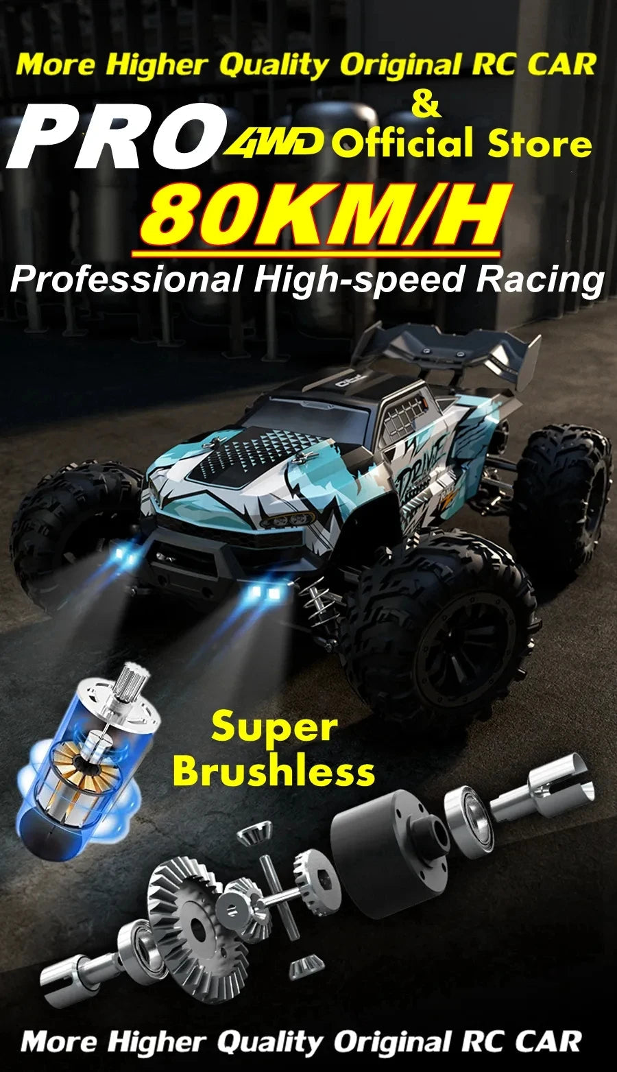 4WD Remote Control Car Off Road 4x4 RC High Speed Buggy Truck Super Brushless 50 or 80KM/H Fast Drift Racing Toy Kids Adults Model to assemble
