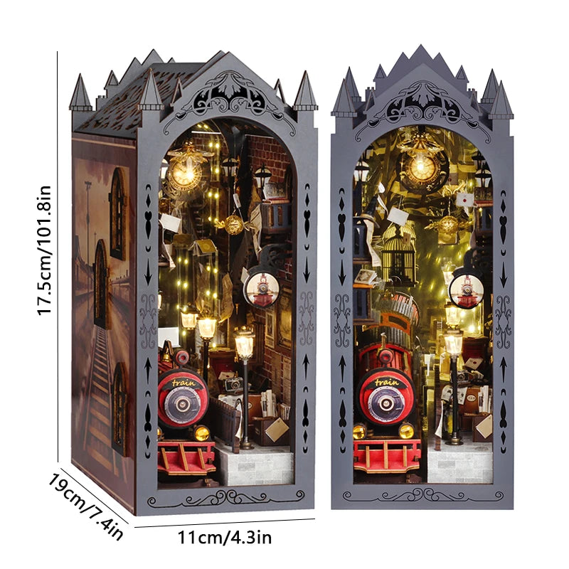 DIY 3D Puzzles Wooden Book Nook Kits Bookend Wooden Doll House Bookshelf Insert Decor Assembly Building Model Toys For Xams Gift Model to assemble