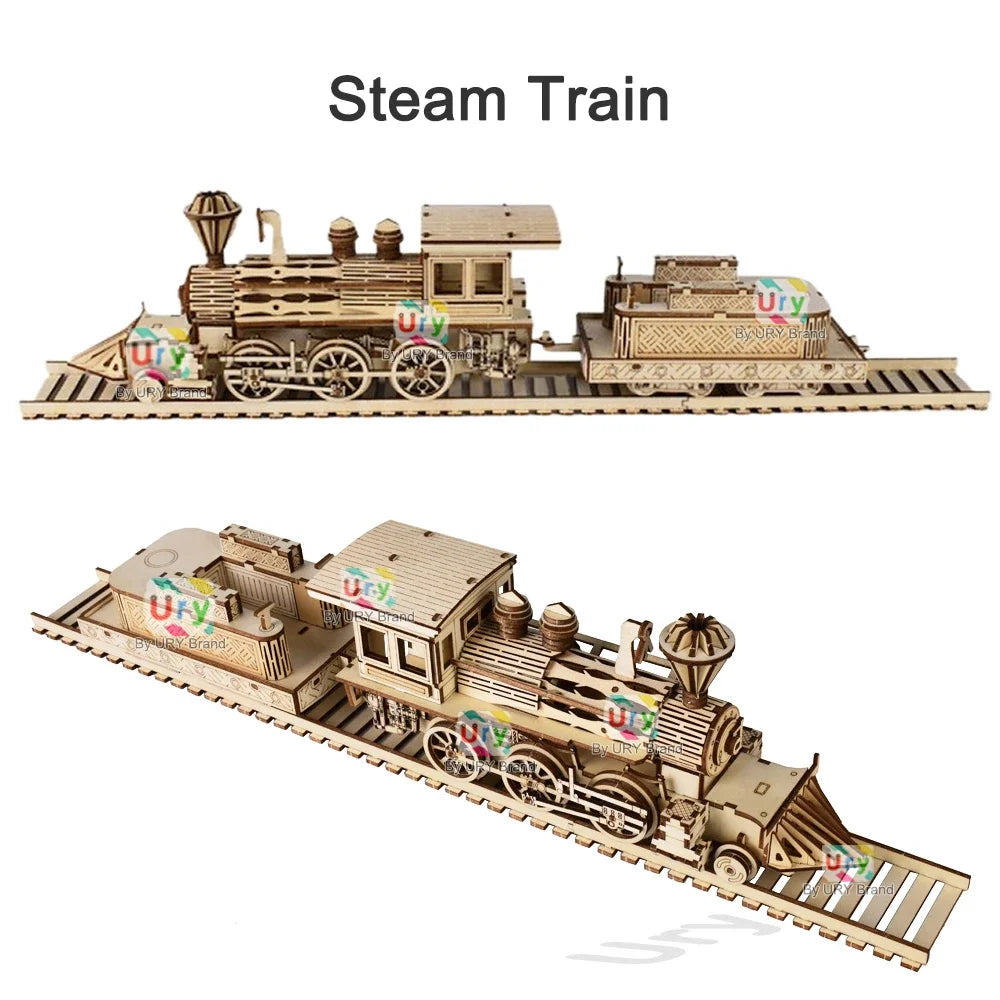 Retro Steam Train with Track Railway Bridge - Model to assemble