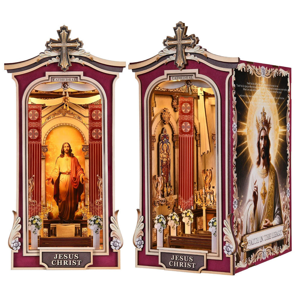 Book Nook Kit Cathedral DIY 3D Puzzle Classic Wooden Nativity Scene Ornament Bookshelf Dollhouse Model Bookend Building Home Dec Model to assemble
