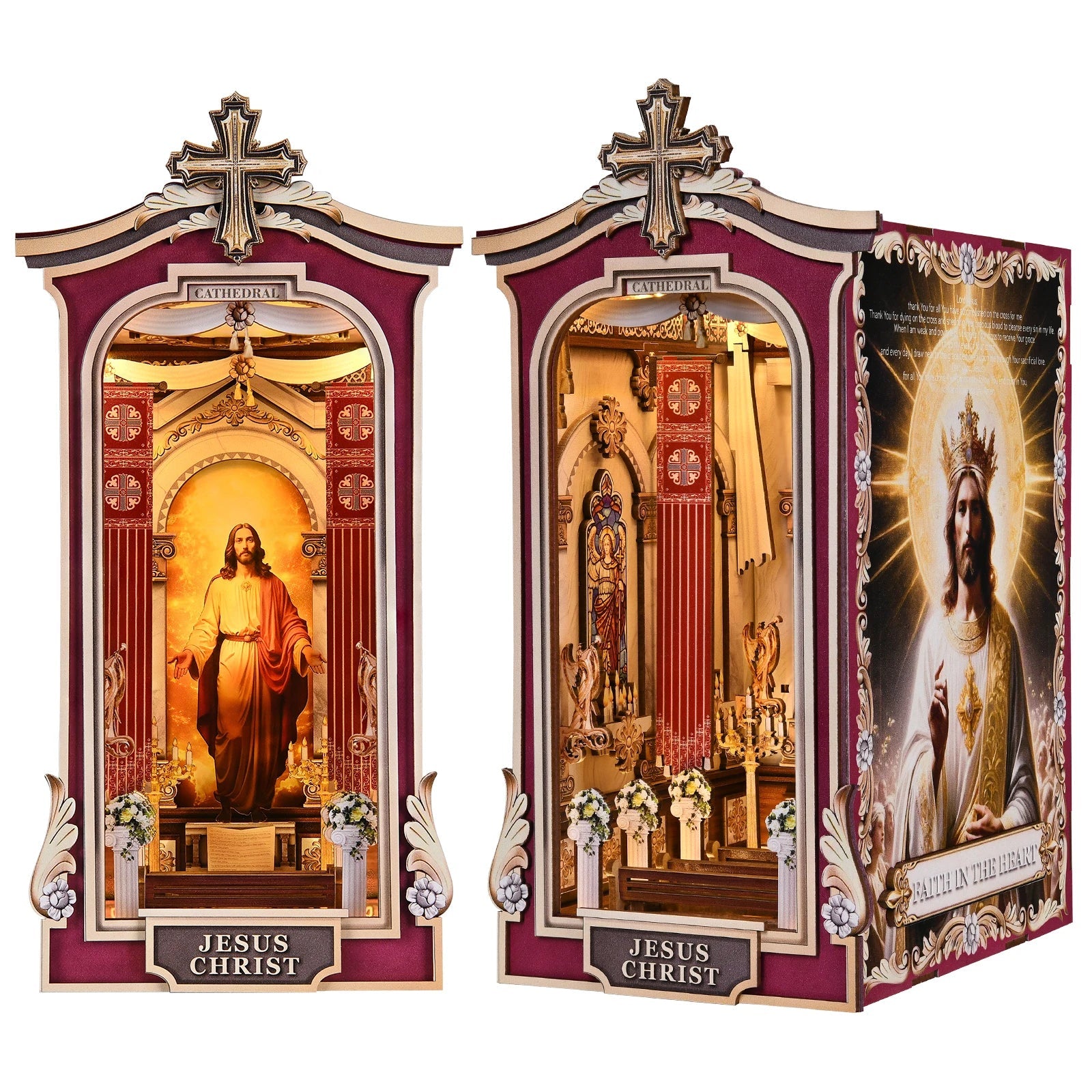 Book Nook Kit Cathedral DIY 3D Puzzle Classic Wooden Nativity Scene Ornament Bookshelf Dollhouse Model Bookend Building Home Dec Model to assemble
