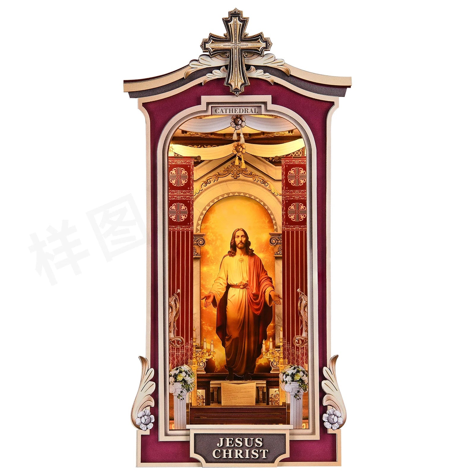 Book Nook Kit Cathedral DIY 3D Puzzle Classic Wooden Nativity Scene Ornament Bookshelf Dollhouse Model Bookend Building Home Dec Model to assemble