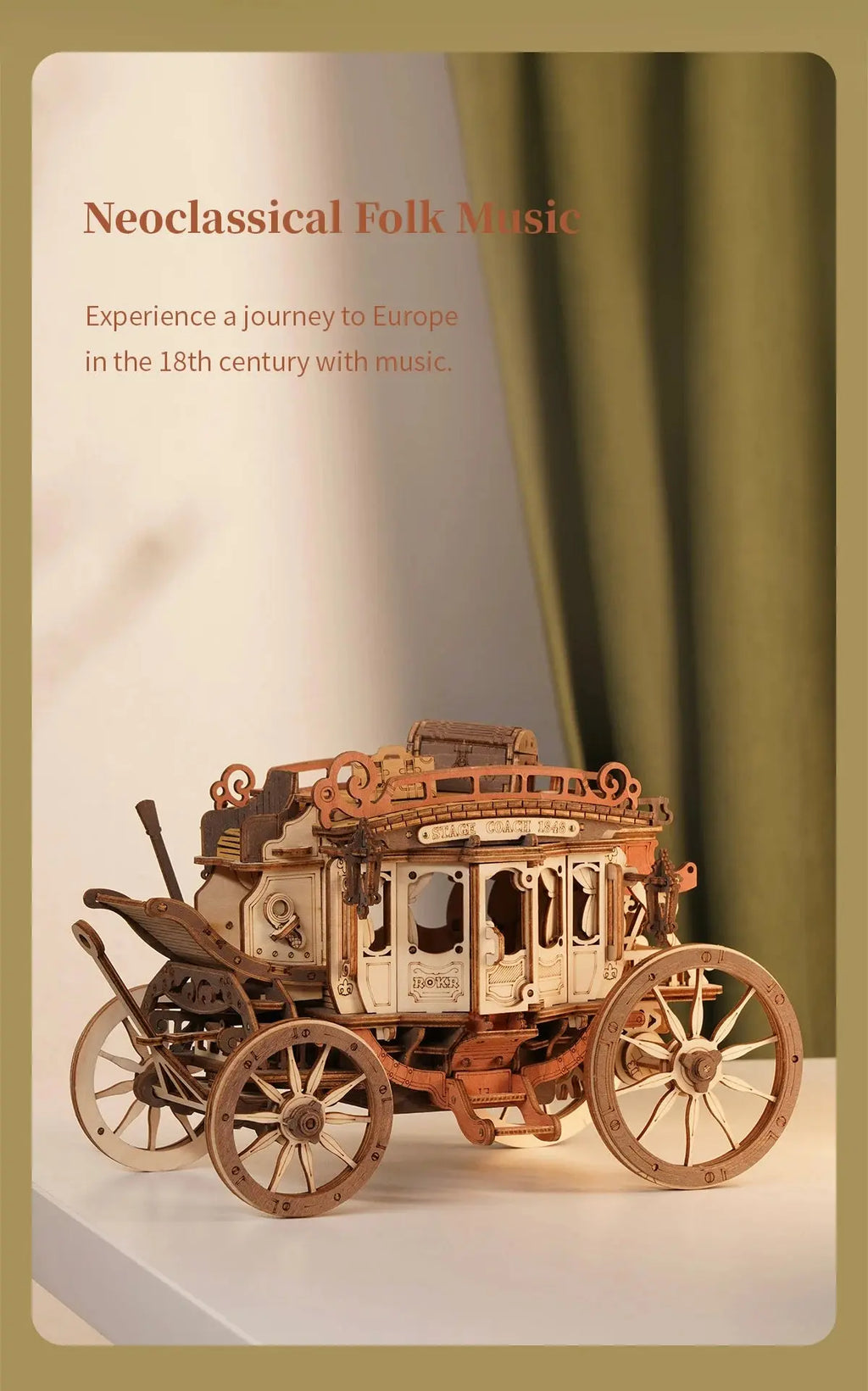 Wooden Stagecoach Music Box Model Kit - Model to assemble
