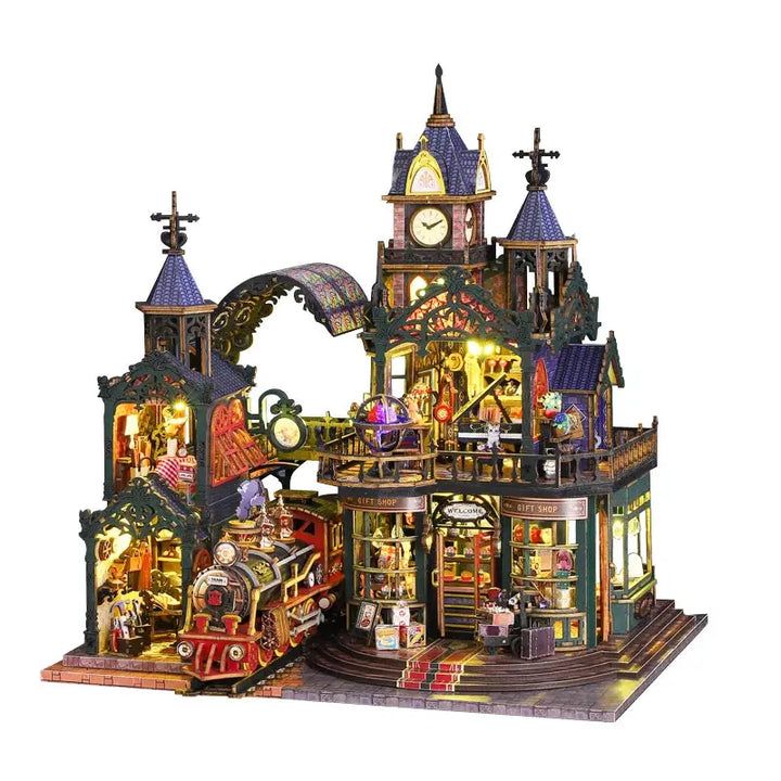 Rail-track Secluded City Figurines Miniatures Bookend Assembled Houses - Model to assemble