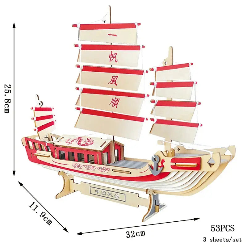 Asian Sailing Boat Ship Model Wood Jigsaw DIY Assembly Kits - Model to assemble
