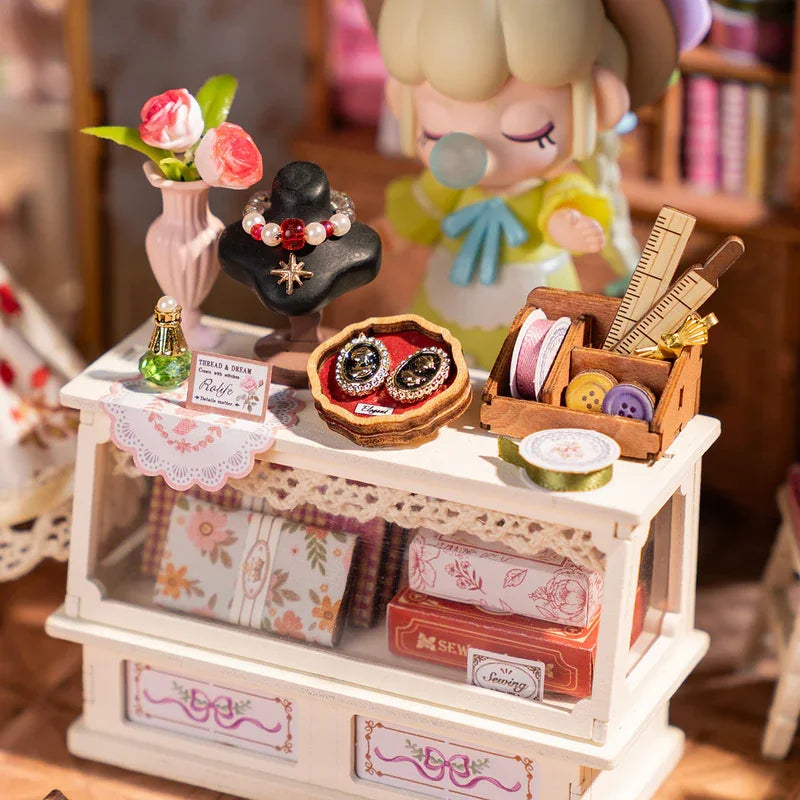 Elsa's Tailoring Miniature Dollhouse with LED Lights - Model to assemble