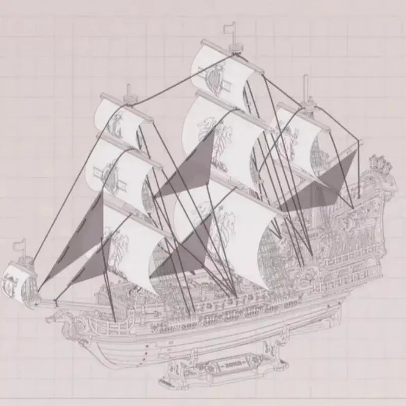 Wooden Three-Rigged Ship Model Kit - Model to assemble