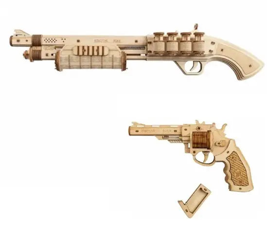 Revolver, Scatter with Rubber Band Bullet Wooden Model Kits - Model to assemble